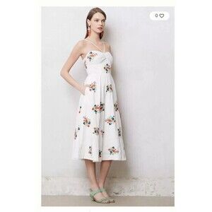 Anthropologie Leifsdottir Midi Dress Floral And White Womens Size 6 100% Cotton